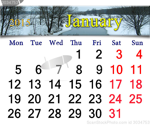 Image of calendar for the January of 2015 with winter river