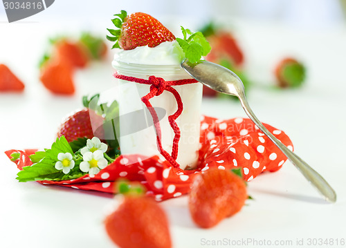 Image of Fresh strawberries with healthy yogurt