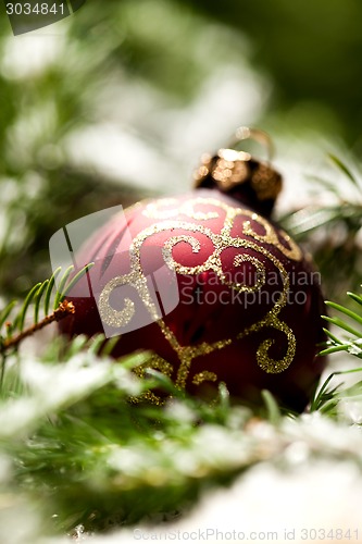 Image of Christmas background with baubles and craft