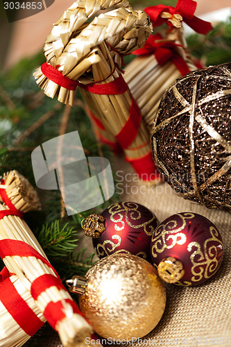 Image of Christmas background with baubles and craft