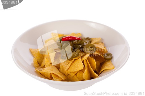 Image of Nachos with cheese sauce and chilli pepperoni