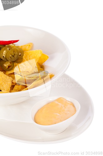 Image of Nachos with cheese sauce and chilli pepperoni