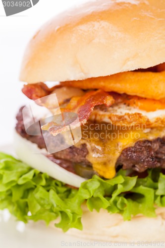 Image of Delicious egg and bacon cheeseburger