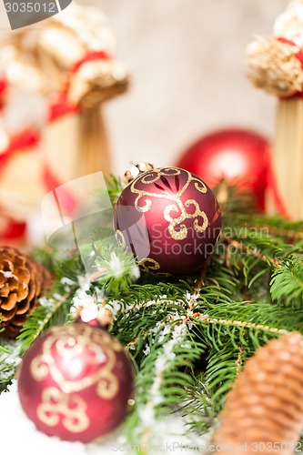 Image of Christmas background with baubles and craft