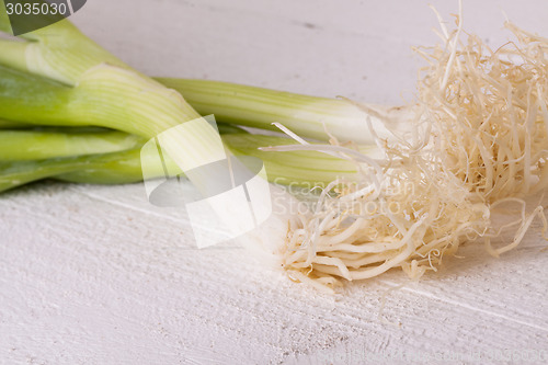 Image of Bunch of fresh leeks or scallions