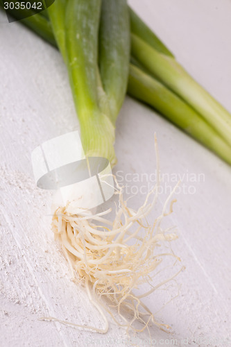 Image of Bunch of fresh leeks or scallions