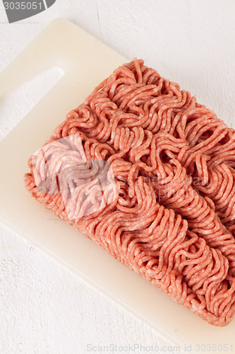 Image of Block of commercial beef mince from a store