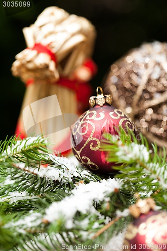 Image of Christmas background with baubles and craft