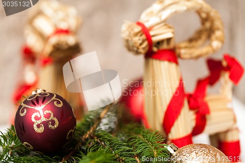 Image of Christmas background with baubles and craft