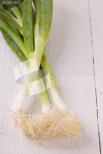 Image of Bunch of fresh leeks or scallions