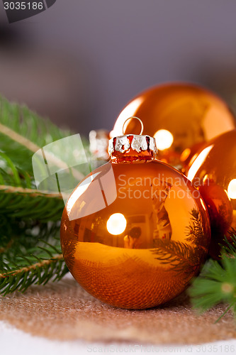 Image of Shiny bright copper colored Christmas balls