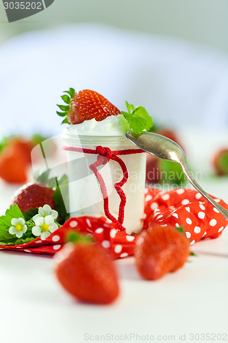 Image of Fresh strawberries with healthy yogurt