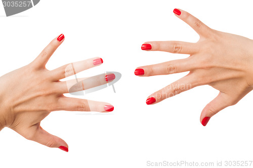 Image of Woman with beautiful manicured red fingernails