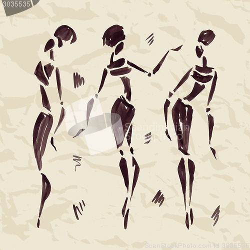 Image of Figures of african dancers. Hand drawn Illustration.