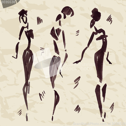 Image of Figures of african dancers. Hand drawn Illustration.