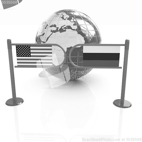 Image of Three-dimensional image of the turnstile and flags of USA and Ru