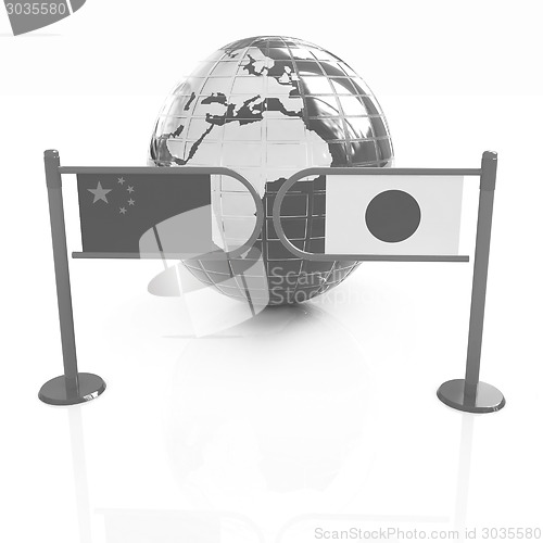 Image of Three-dimensional image of the turnstile and flags of China and 