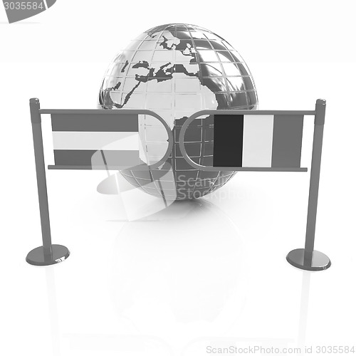 Image of Three-dimensional image of the turnstile and flags of France and