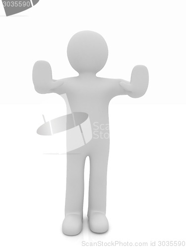 Image of 3d man. Ban, veto, warning concept - making stop gesture 