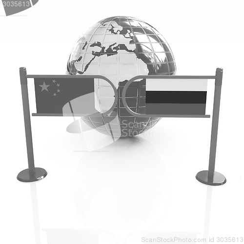 Image of Three-dimensional image of the turnstile and flags of China and 
