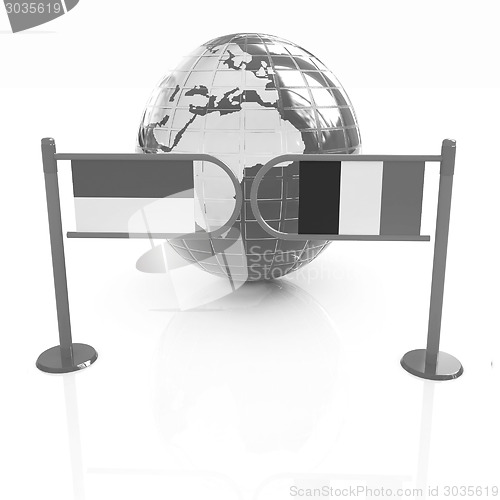 Image of Three-dimensional image of the turnstile and flags of France and