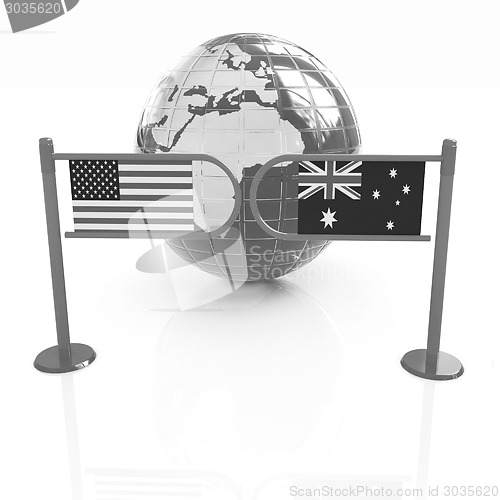 Image of Three-dimensional image of the turnstile and flags of USA and Au