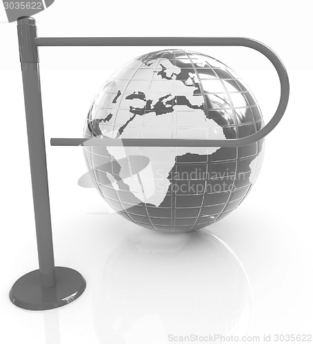 Image of Three-dimensional image of the turnstile and earth on a white ba