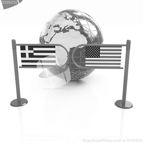 Image of Three-dimensional image of the turnstile and flags of USA and Gr