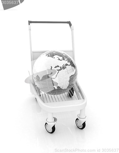 Image of Trolley for luggage at the airport and earth. International tour