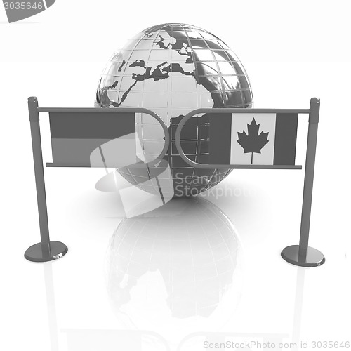 Image of Three-dimensional image of the turnstile and flags of Canada and