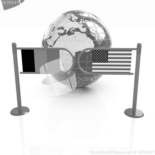 Image of Three-dimensional image of the turnstile and flags of USA and Be