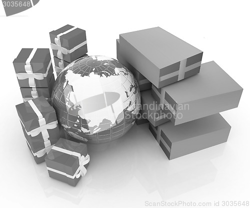 Image of Cardboard boxes, gifts and earth 