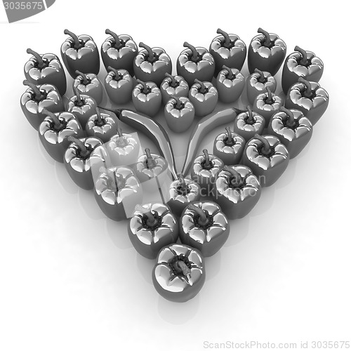 Image of Bulgarian Pepper Heart Shape, On White Background