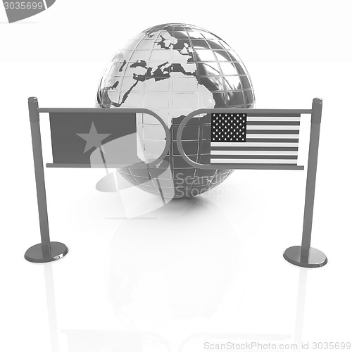 Image of Three-dimensional image of the turnstile and flags of USA and Vi