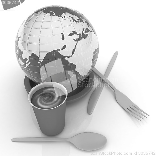 Image of Coffe in fast-food disposable tableware and earth