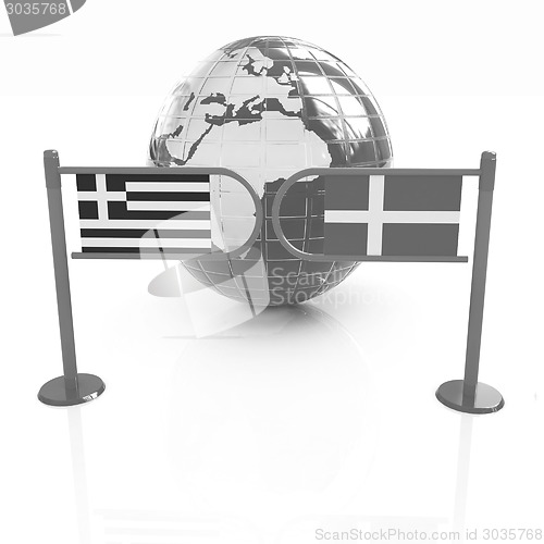 Image of Three-dimensional image of the turnstile and flags of Denmark an