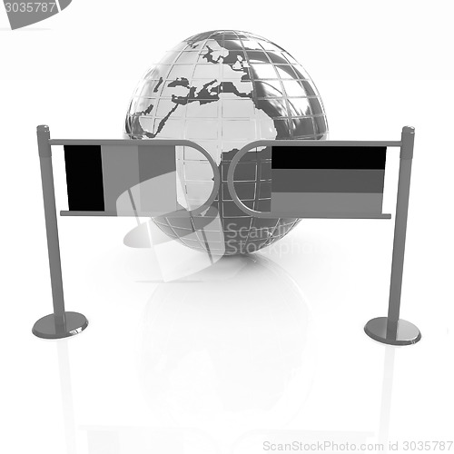 Image of Three-dimensional image of the turnstile and flags of Germany an