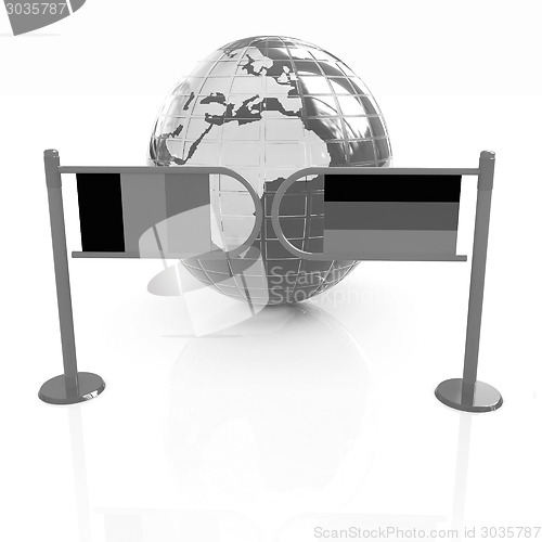 Image of Three-dimensional image of the turnstile and flags of Germany an
