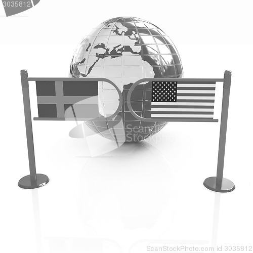 Image of Three-dimensional image of the turnstile and flags of USA and Sw