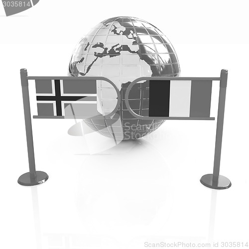 Image of Three-dimensional image of the turnstile and flags of France and