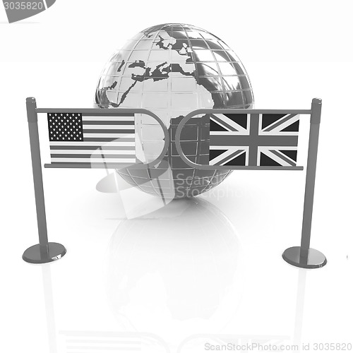 Image of Three-dimensional image of the turnstile and flags of USA and UK