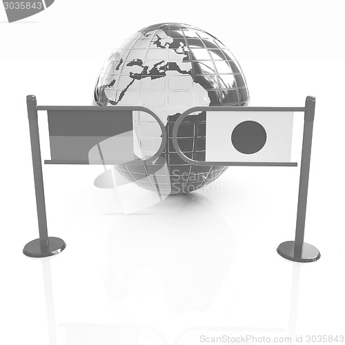Image of Three-dimensional image of the turnstile and flags of Japan and 