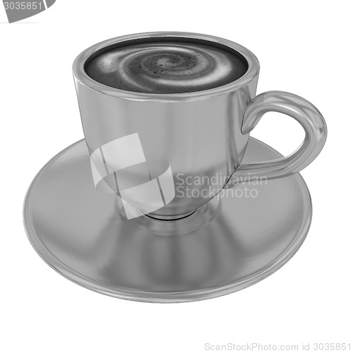 Image of Gold coffee cup on saucer on a white background 