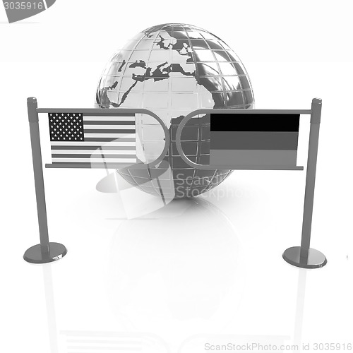 Image of Three-dimensional image of the turnstile and flags of USA and Ge