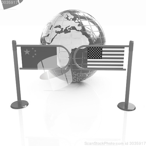 Image of Three-dimensional image of the turnstile and flags of USA and Ch