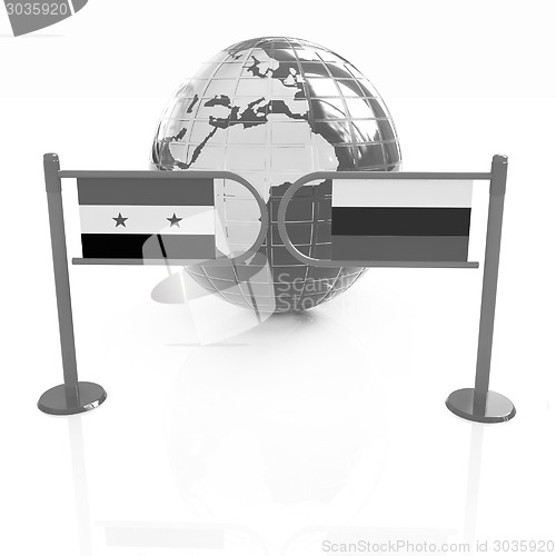 Image of Three-dimensional image of the turnstile and flags of Russia and