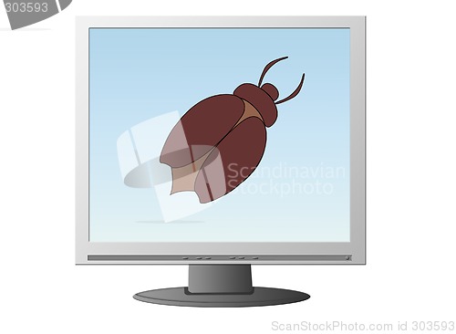 Image of Isolated LCD monitor with bug on its wallpaper