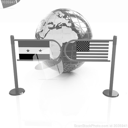 Image of Three-dimensional image of the turnstile and flags of USA and Sy