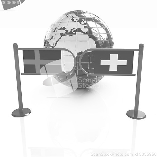 Image of Three-dimensional image of the turnstile and flags of Switzerlan