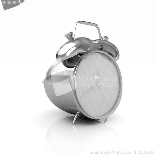 Image of 3d illustration of glossy alarm clock against white background 